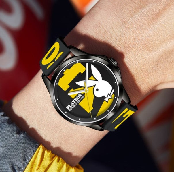 PLAYBOY Men's Black & Yellow Silicone Sports Watch