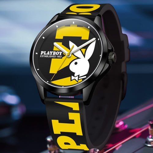 PLAYBOY Men's Black & Yellow Silicone Sports Watch