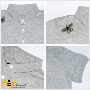 Grey bee motif polo t-shirt
