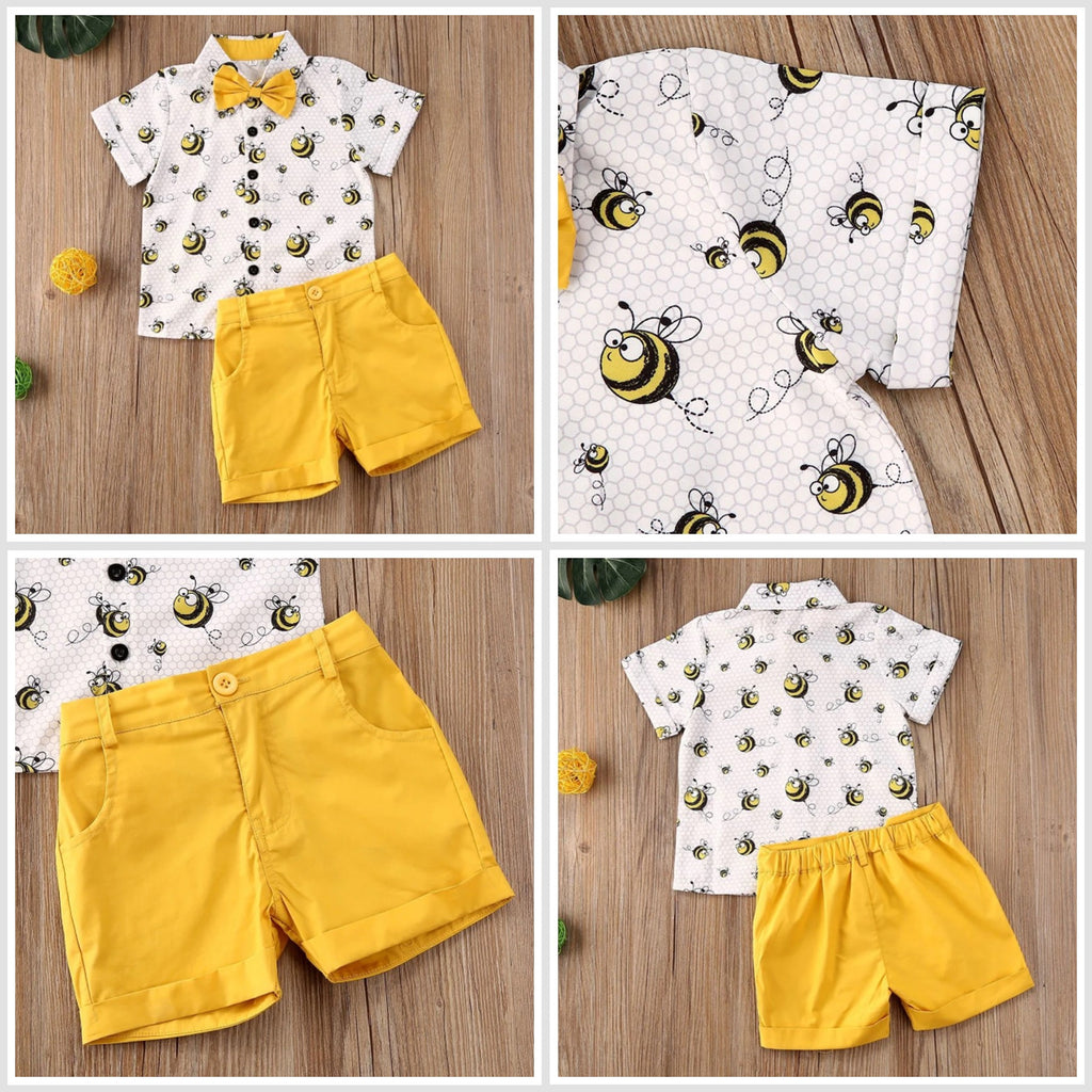 Boy's bee shirt and shorts set with bow tie