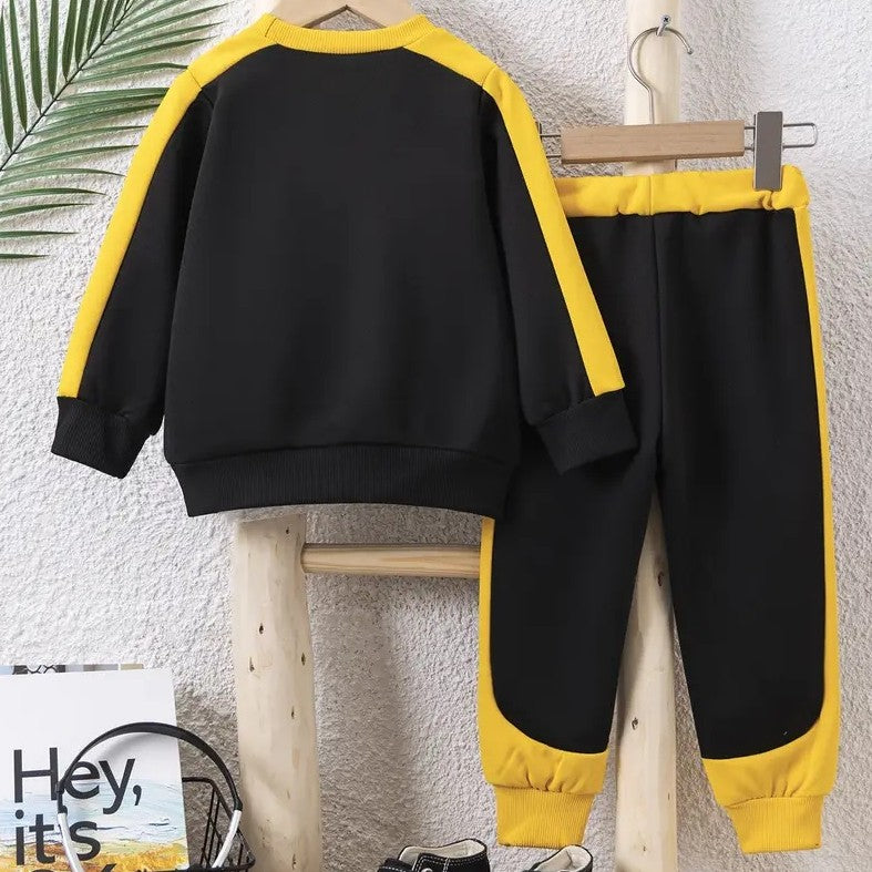 Boy's Black Yellow Colour Block Cartoon Bee Tracksuit Sweater jogging bottoms 