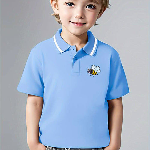 Boys casual cotton polo shirt in blue colour with funny bee motif