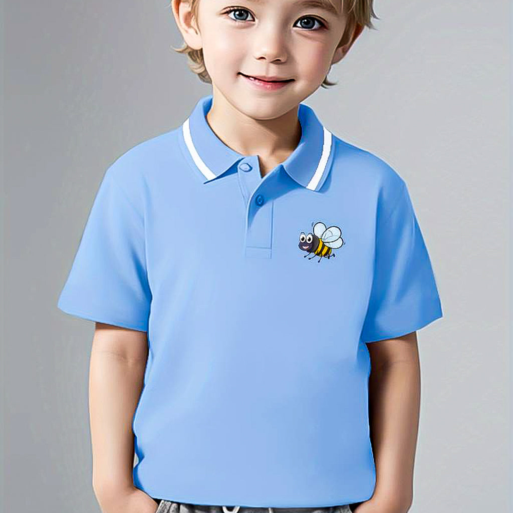 Boys casual cotton polo shirt in blue colour with funny bee motif