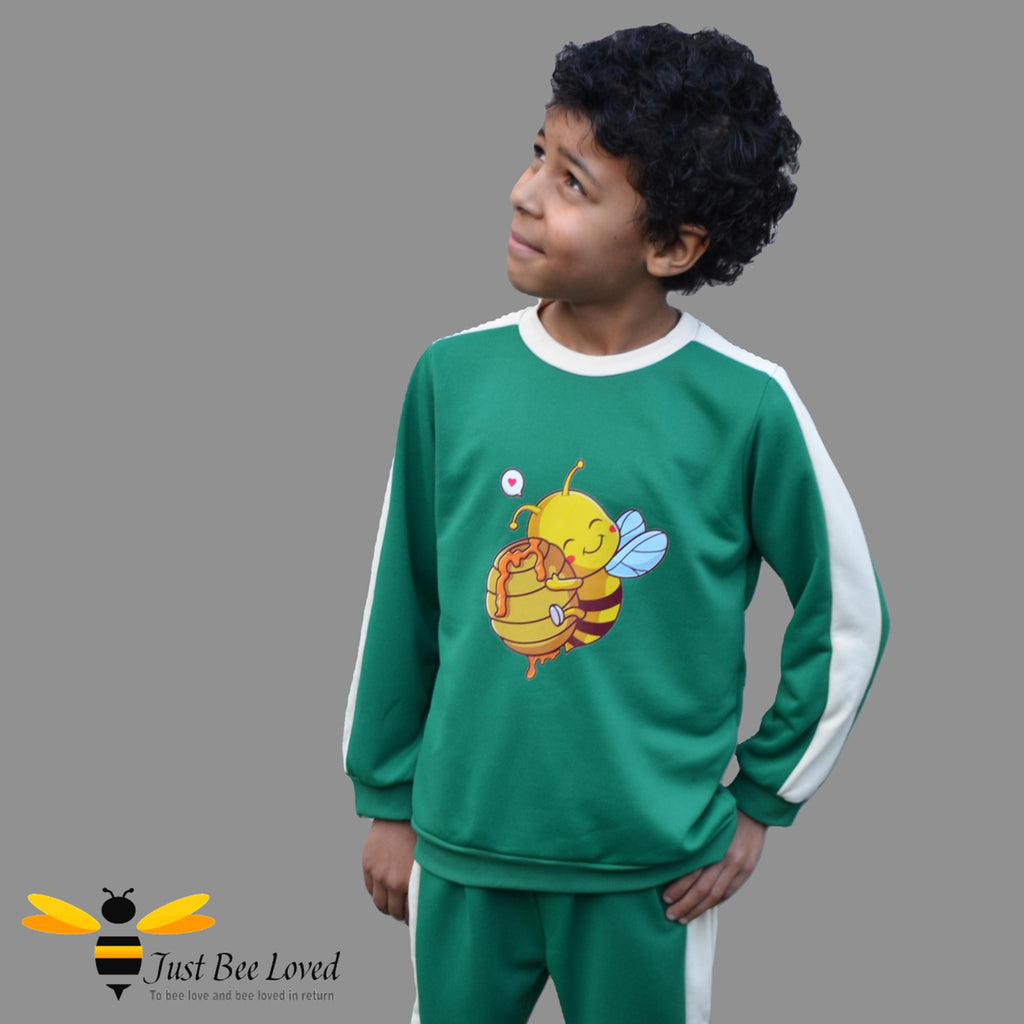 Boy's Green Colour Block Bee Tracksuit Sweatsuit