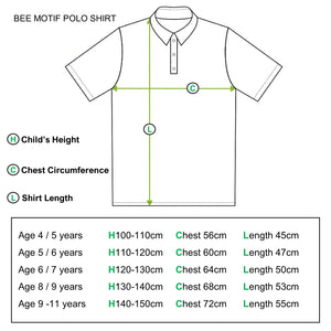 Boys Bee motif polo t-shirt size guide