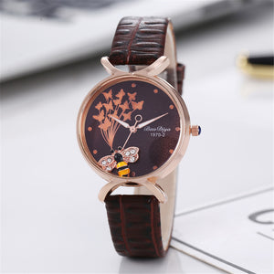 Brown faux leather bee watch