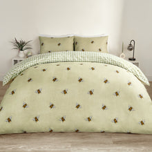 Load image into Gallery viewer, green reversible bee duvet cover set