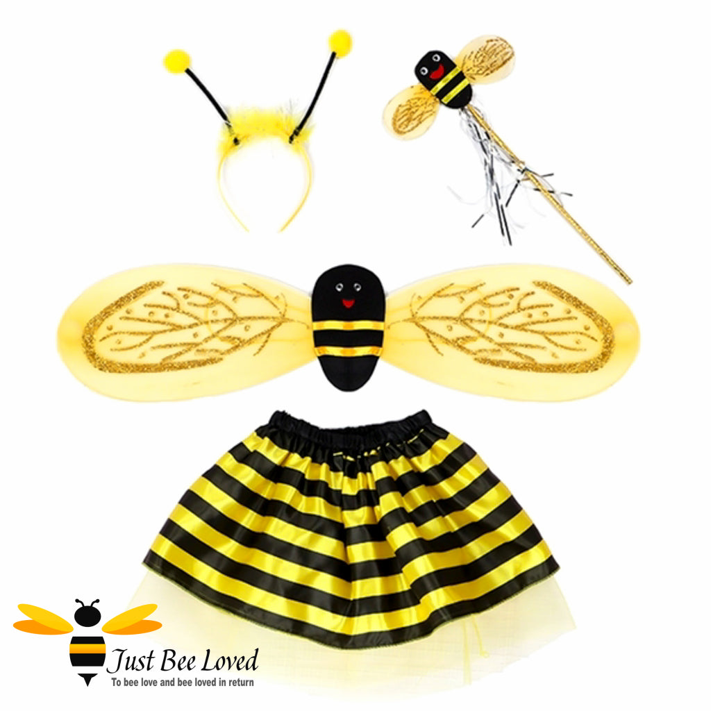4 piece bee themed accessories set with skirt wings antennae and wand