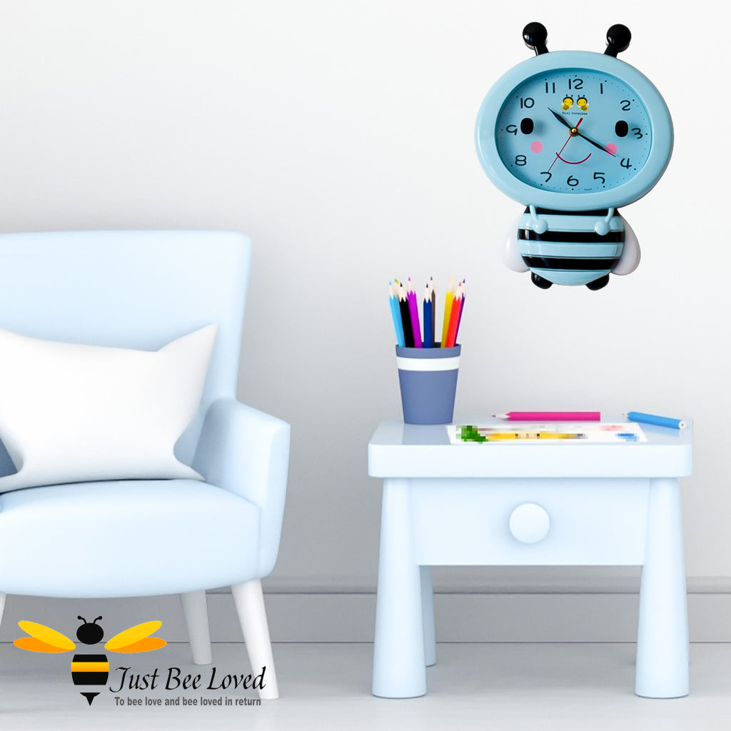 Children's blue bee shape wall clock
