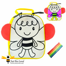 Load image into Gallery viewer, Children&#39;s colour me in bumble bee canvas backpack with marker pens