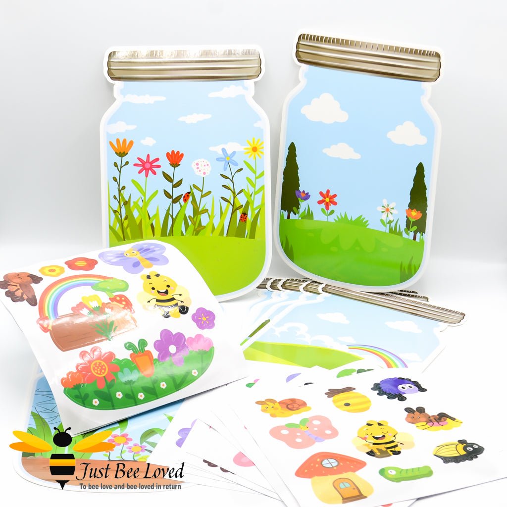 Children's design your own insect bee garden scenery stickers jars