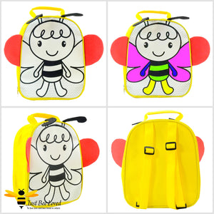 Children's colour me in bumble bee canvas backpack with marker pens