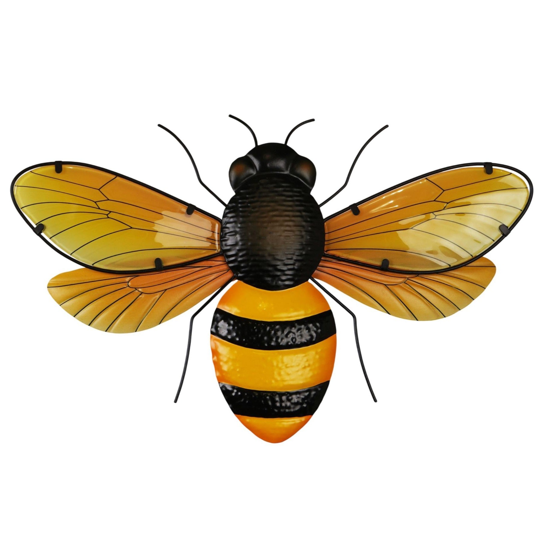Colourful metal bee garden wall art decor.
