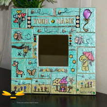 Load image into Gallery viewer, Children&#39;s Personalised Handmade Bees Mosaic Clay Mirror in blue