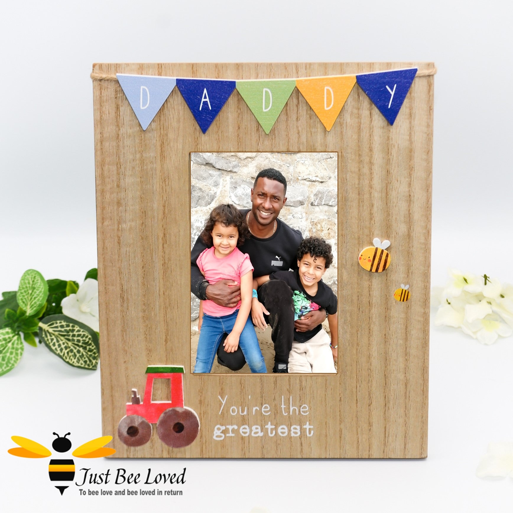 Daddy wooden bunting bee photo frame