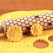 Load image into Gallery viewer, Bees and honeycomb embossed cookie dough pastry rolling pin