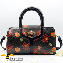 Load image into Gallery viewer, Black floral embossed faux leather Boston bee bag