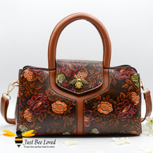 Load image into Gallery viewer, Brown floral embossed faux leather Boston bee bag