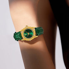 Load image into Gallery viewer, Green leather gold case numberless watch