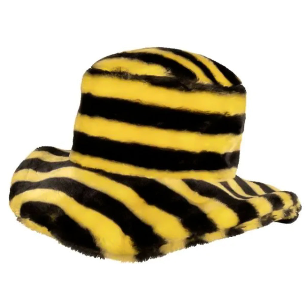 Black yellow stripe faux fur plush costume bee hat