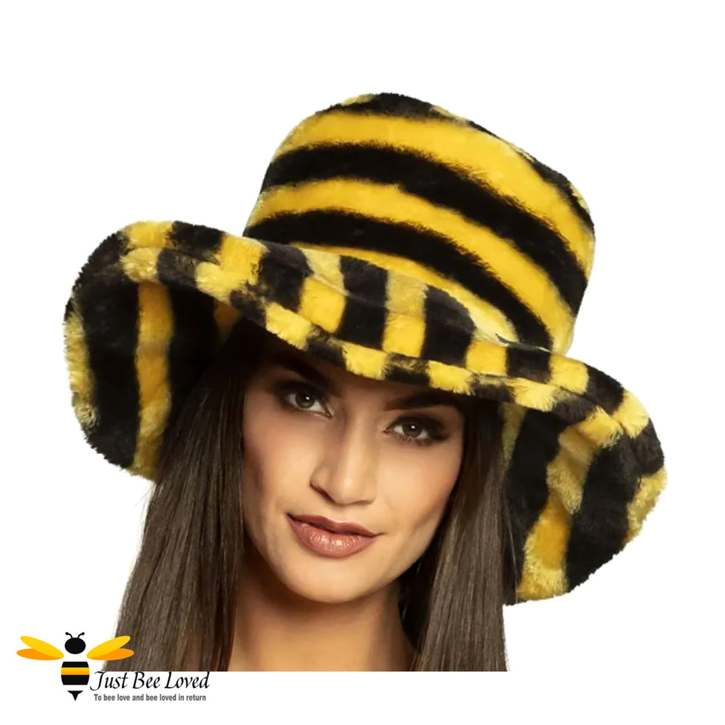Unisex faux fur plush costume bucket bee hat