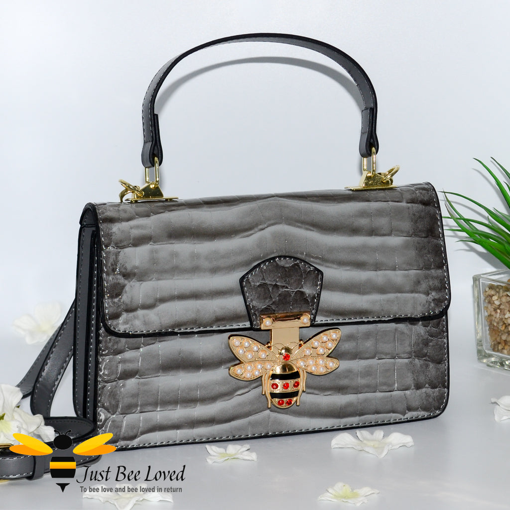 Faux Patent Top Handle Large Bee Handbag – Just Bee Loved