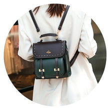 Load image into Gallery viewer, Faux leather bee backpack handbag in green