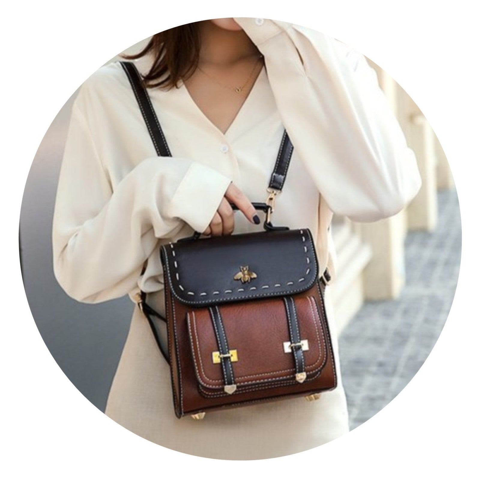 bumblee leather backpack Bee Vegan Leather Backpack Handbag