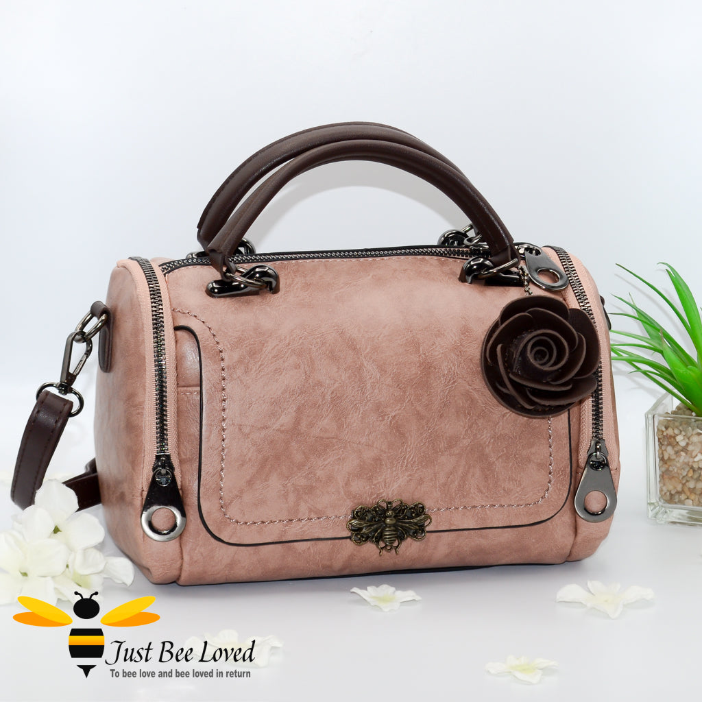 Dusky pink faux leather boston bee bag