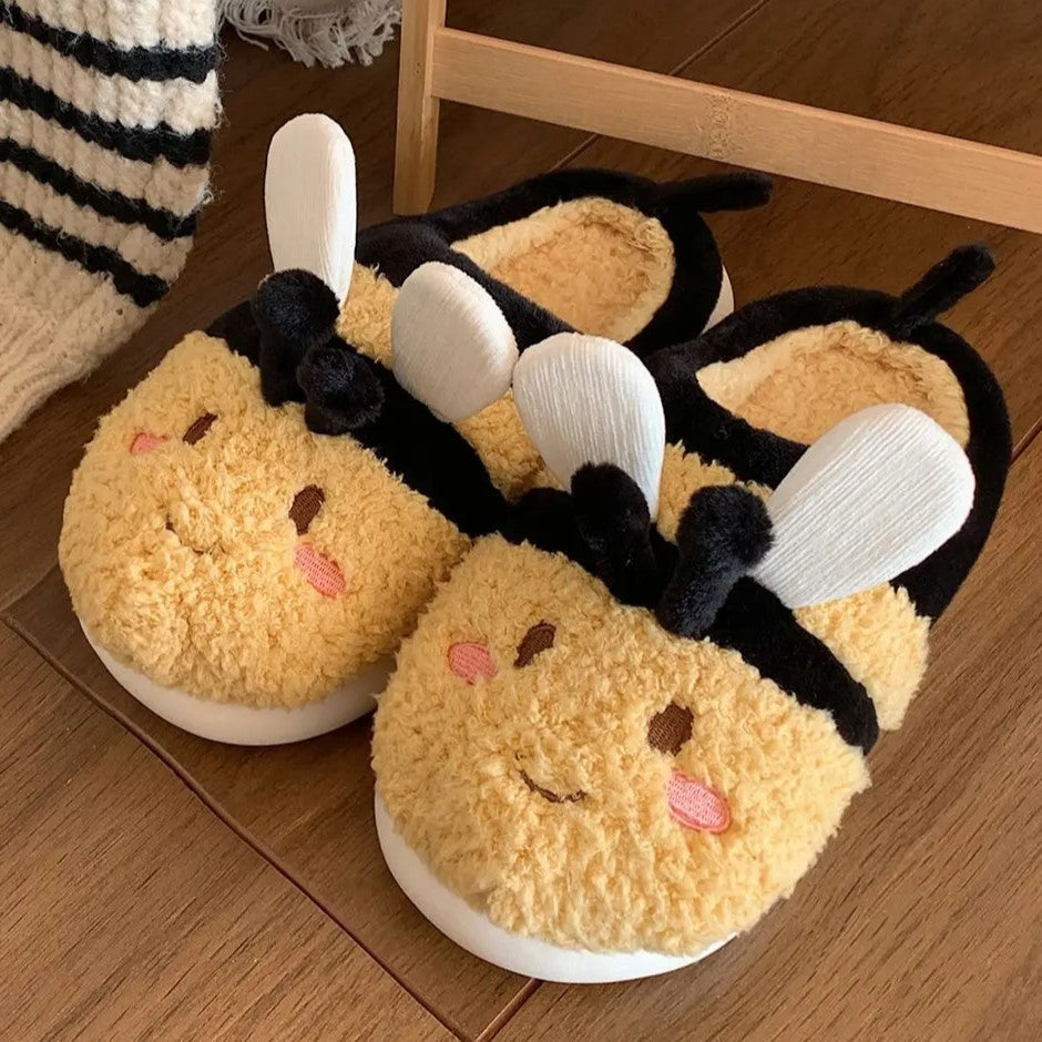 Fluffy plush novelty bumble bee slippers
