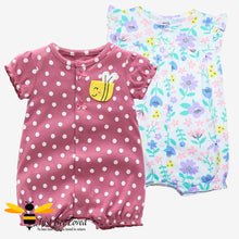 Load image into Gallery viewer, Frill Short Sleeve Bee &amp; Floral Shortie Rompers - 2pk