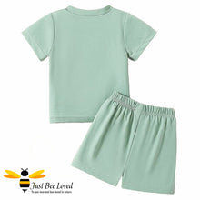 Load image into Gallery viewer, Girls green pastel bee t-shirt shorts set