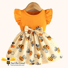 Load image into Gallery viewer, Baby toddler girl&#39;s orange smock dress with bumble bees