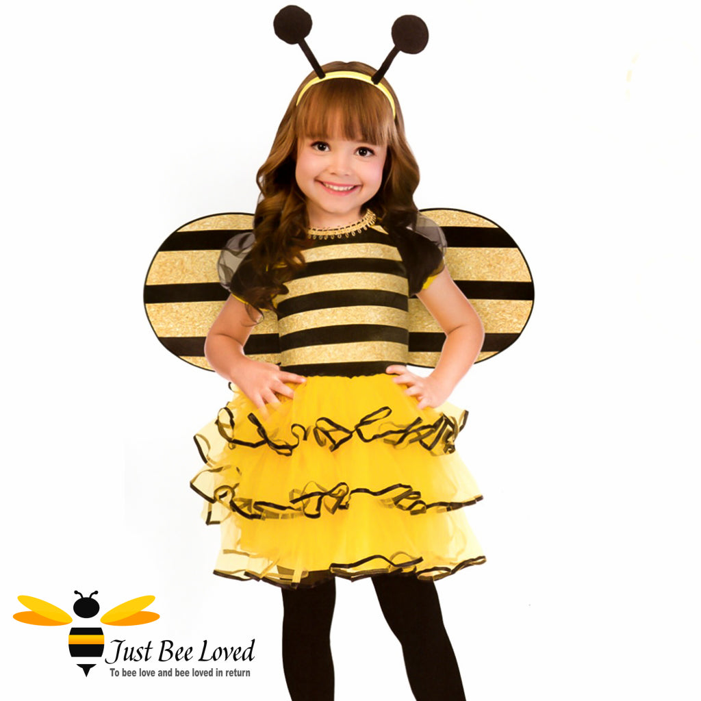Girl's Fancy Dress Bee Costume with tutu dress, wings and antennae