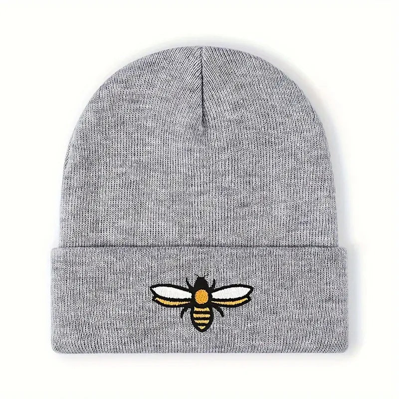 Grey rimmed beanie bee hat