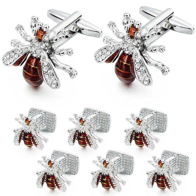 Hawson Crystal Bee Cufflinks Tuxedo Shirt Studs Set