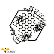 Load image into Gallery viewer, Hexagon black metal honey bees garden wall art