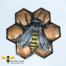 Load image into Gallery viewer, Handmade 3d honeycomb honey bee wall art plaque