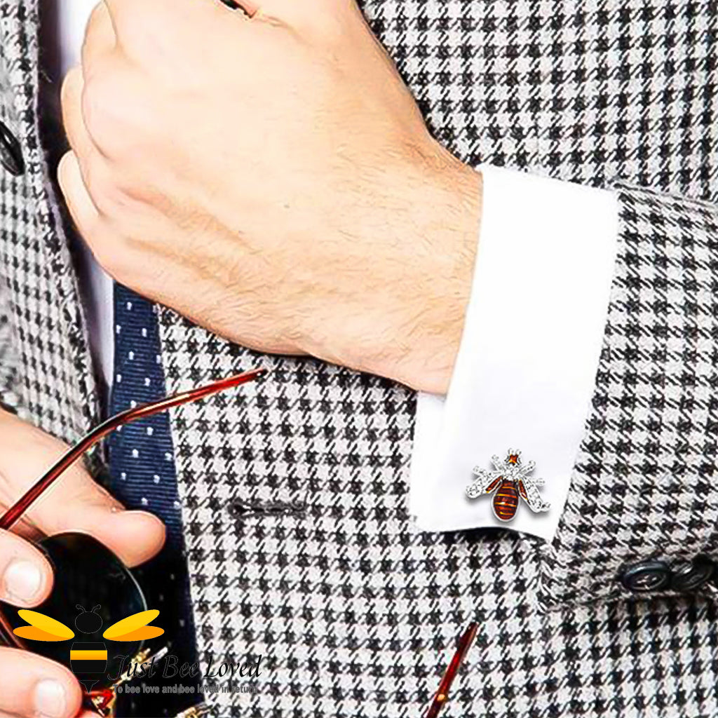 Honey bee crystal gem stones cufflinks