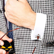 Load image into Gallery viewer, Honey bee crystal gem stones cufflinks