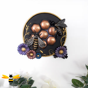 Handmade metallic honey bees and flowers 3D wall art decor