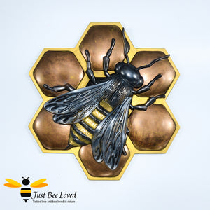 Handmade gold honeycomb honey bee wall art decor