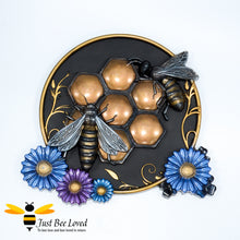 Load image into Gallery viewer, Handmade honey bees black gold wall art plaque
