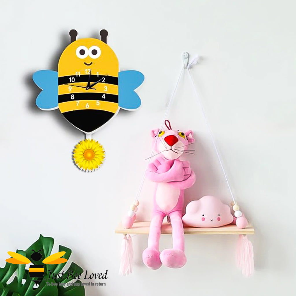 Kid's bumble bee character pendulum wall clock