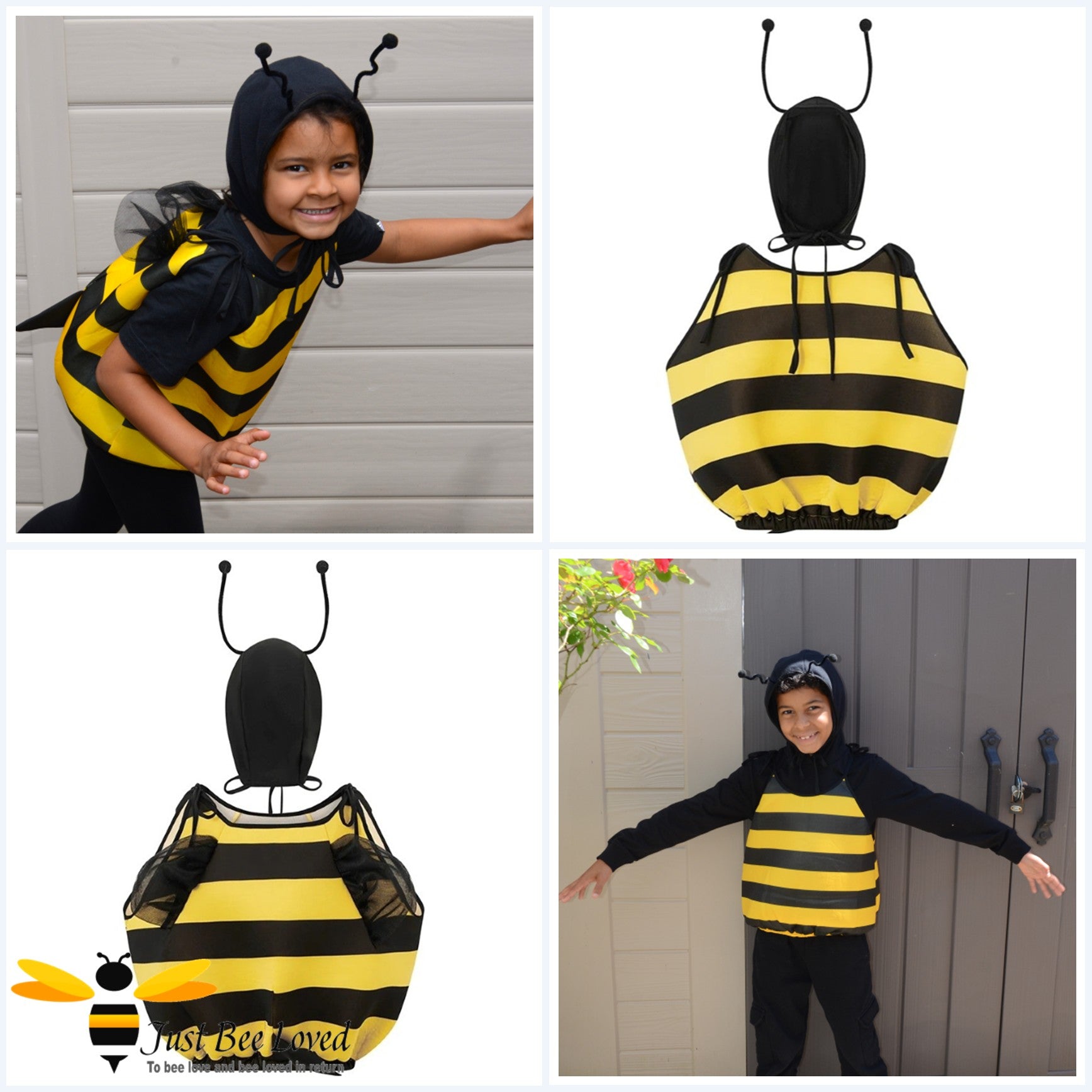 Kids unisex bee tunic top and hood antennae costume set