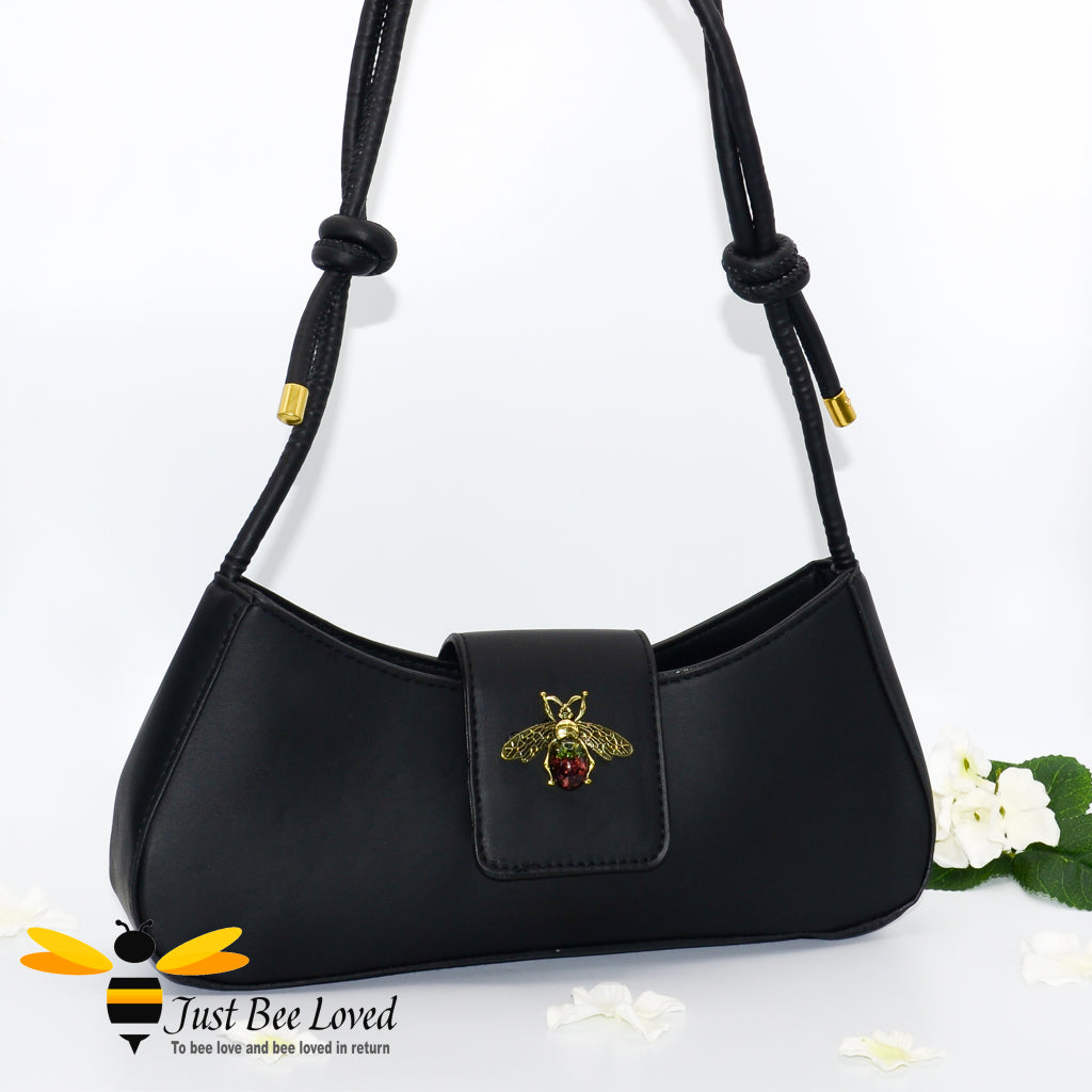 Black leather underarm armpit knot strap shoulder bee bag