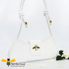 Load image into Gallery viewer, White leather underarm armpit knot strap shoulder bee bag