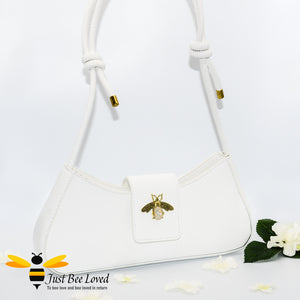 White leather underarm armpit knot strap shoulder bee bag