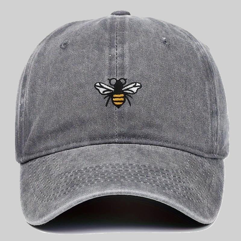 Men's bee embroidered washed effect grey baseball cap