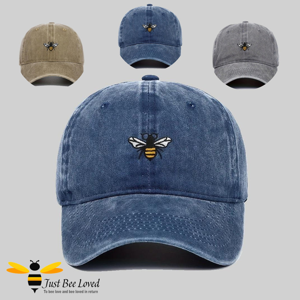 Men's bee embroidered washed effect baseball cap